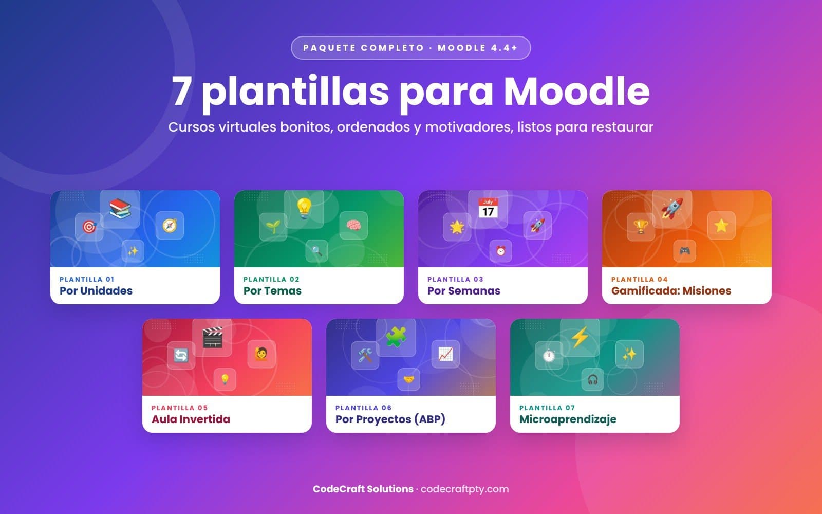 Paquete de 7 plantillas para Moodle de CodeCraft Solutions